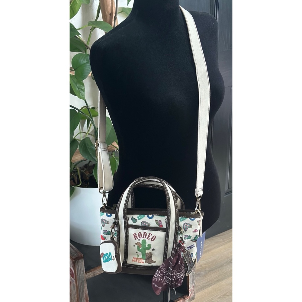 Aeropostale Rodeo Cowgirl Crossbody Canvas Tote Bag Western Print Charms Viral